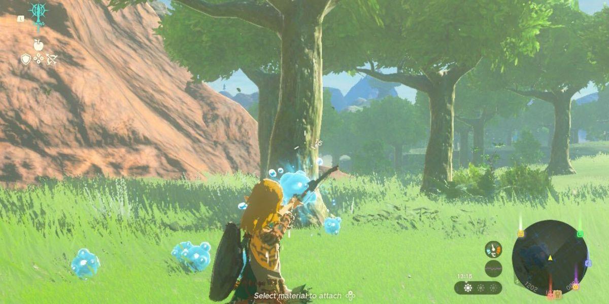 Link atira uma flecha de gelatina Chuchu em Tears of the Kingdom