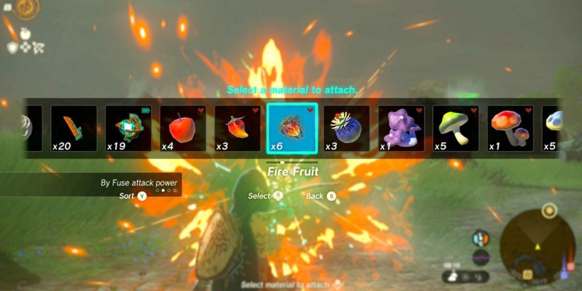 Link atira uma flecha Fire Fruit em Tears of the Kingdom