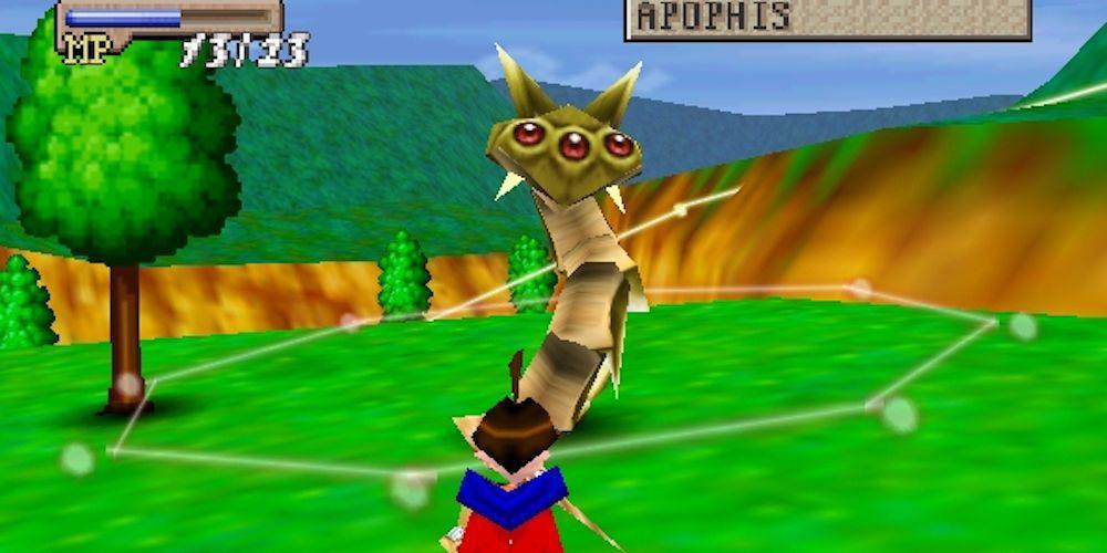 Jogador lutando contra um monstro na Quest 64