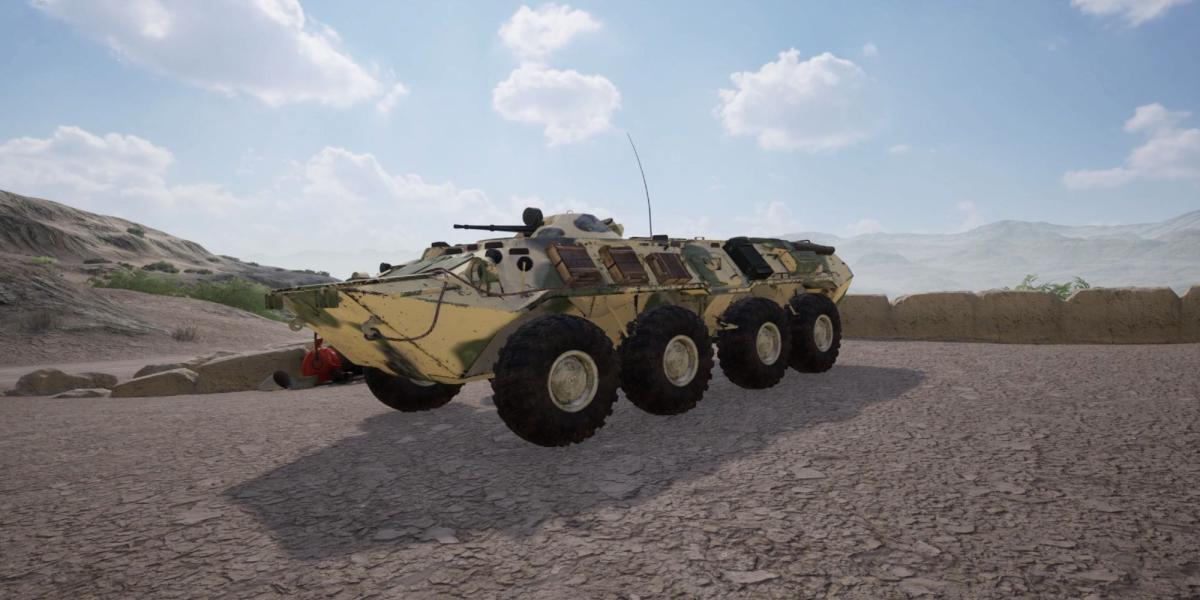 O jogador viaja suavemente pelo mapa em um BTR-80