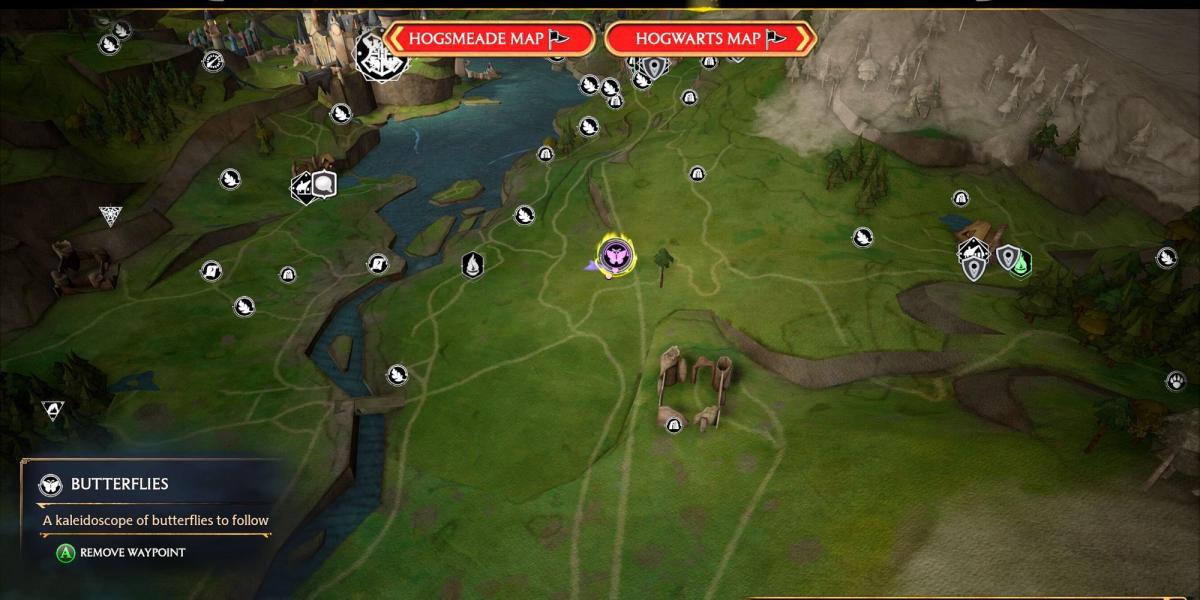 Hogwarts Legacy localização do mapa de borboletas Vale de Hogwarts