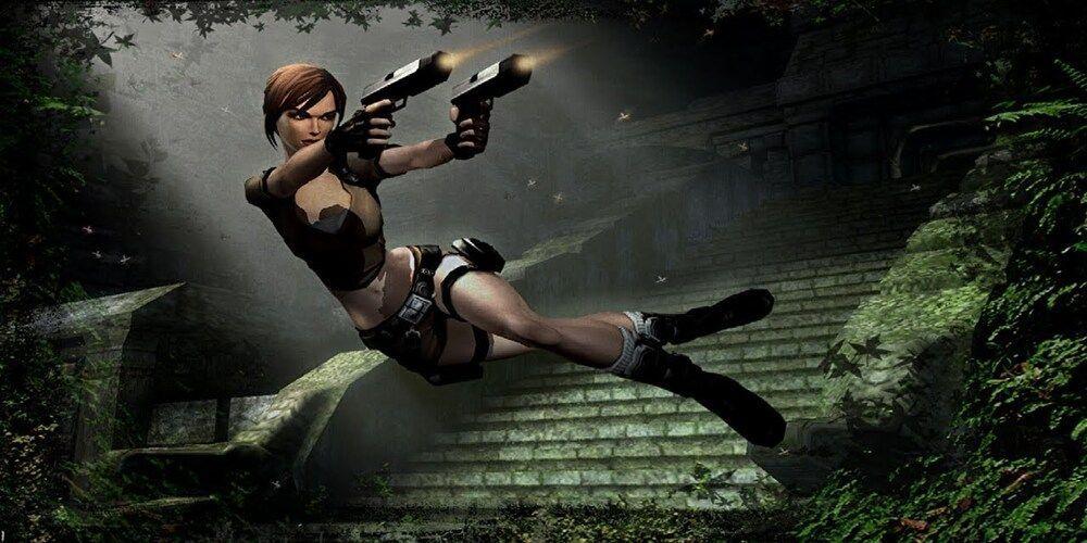 Lara atirando no ar em Legend