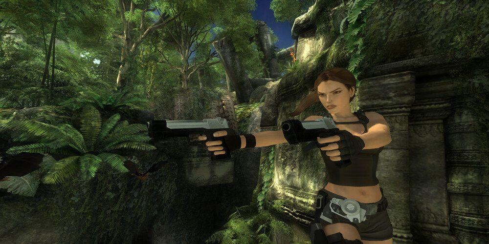 Lara apontando armas em Underworld