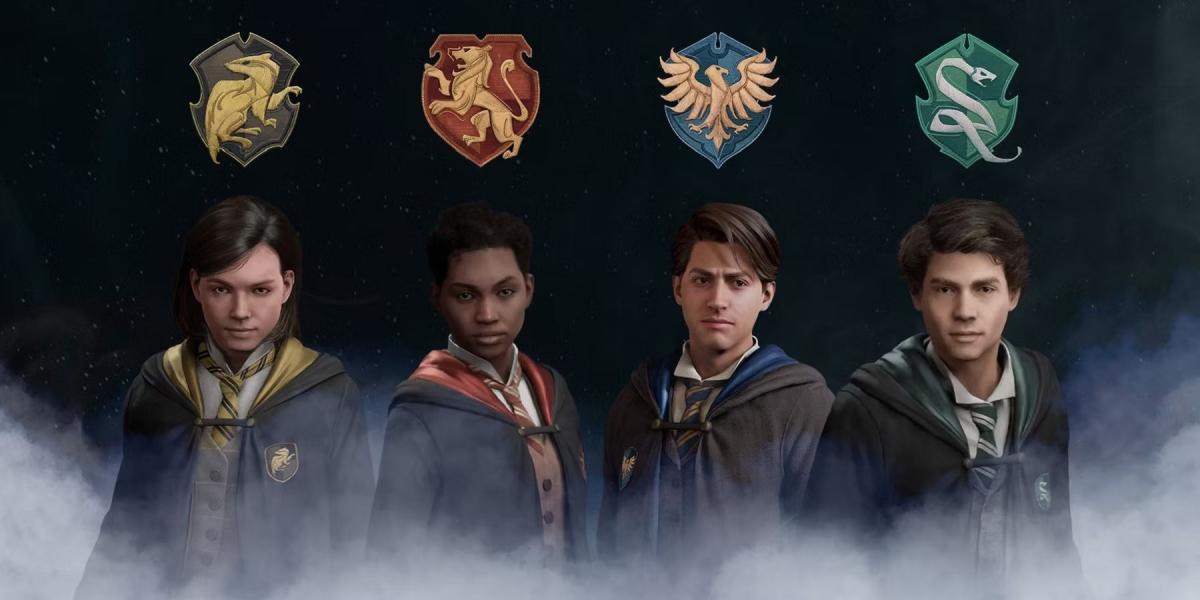 distintivos das casas dos alunos do legado de hogwarts