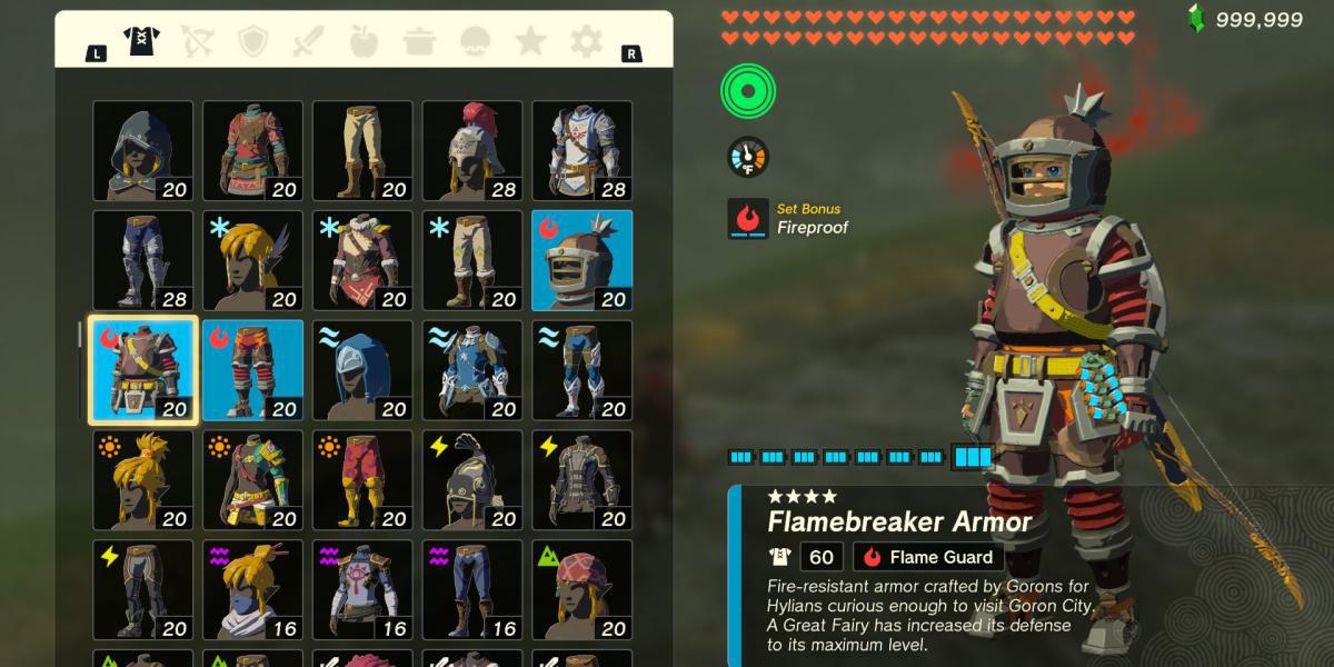 Conjunto de armadura Flamebreaker em The Legend of Zelda: Tears of the Kingdom