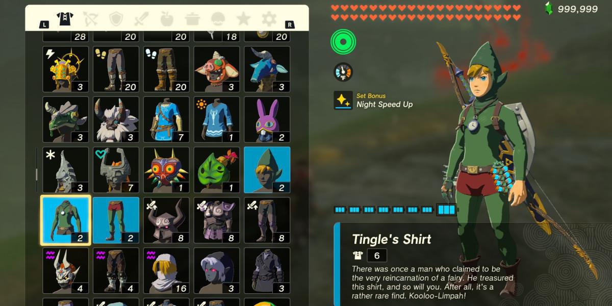 Conjunto de armadura de Tingle em The Legend of Zelda: Tears of the Kingdom