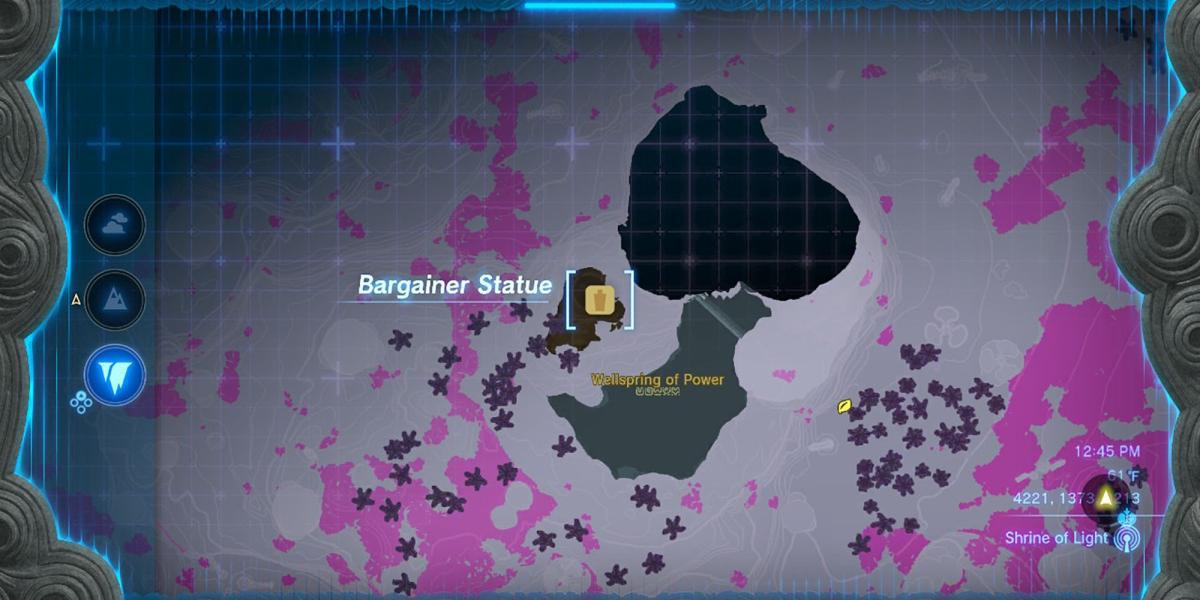 The Legend of Zelda Tears Of The Kingdom - Wellspring Of Power Localização no mapa Estátua do Bargainer