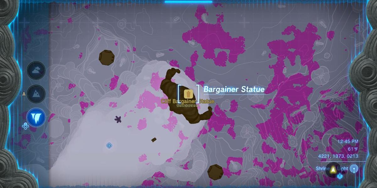 The Legend of Zelda Tears Of The Kingdom - Localização da Estátua do Bargainer no Penhasco no Mapa