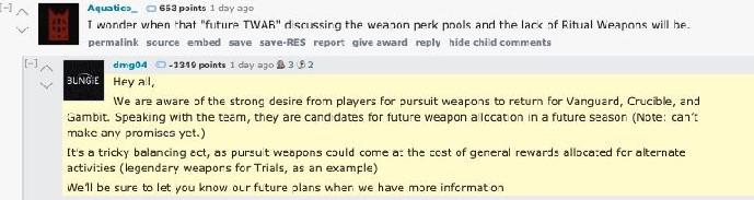 Destiny 2: Bungie sugere armas rituais substituídas por novas recompensas de testes
