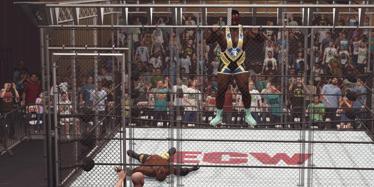 WWE2K23 Big E subindo na jaula