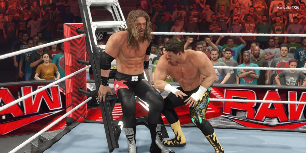 WWE 2K23 Eddie corta Edge na escada