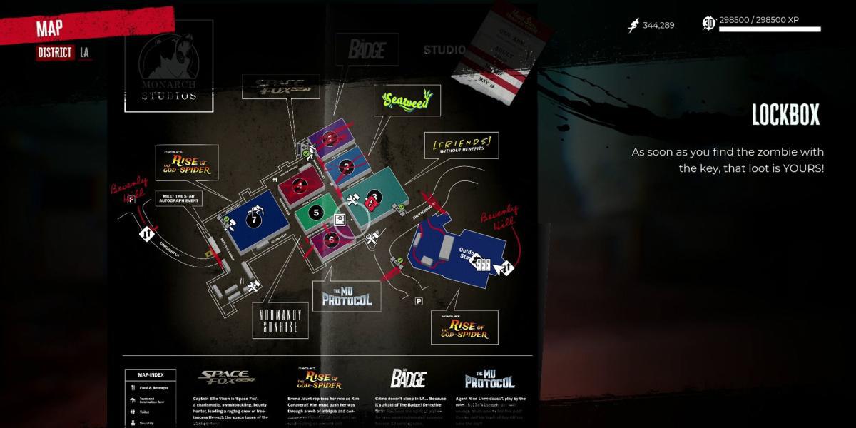 Dead Island 2 - Guia de peças de zumbis - Mapa do Monarch Studios
