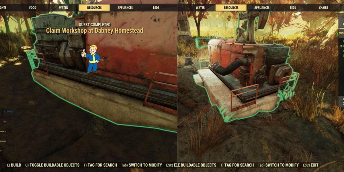 imagem mostrando como cultivar cobre no Fallout 76 usando extratores.
