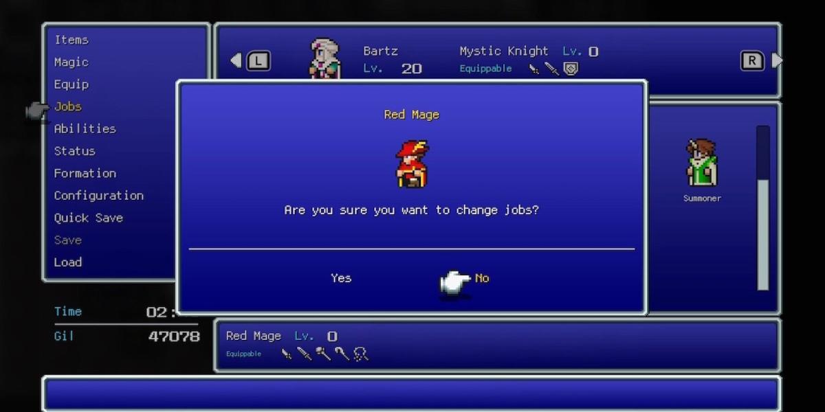 Bartz como um Mago Vermelho em Final Fantasy 5