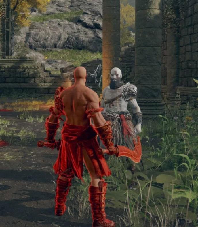 Elden Ring Fan jogando como o jovem Kratos esbarra no velho Kratos no PvP