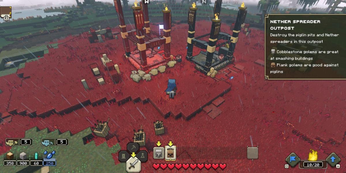 Destruindo as estruturas do Posto Avançado de Piglin no Minecraft Legends