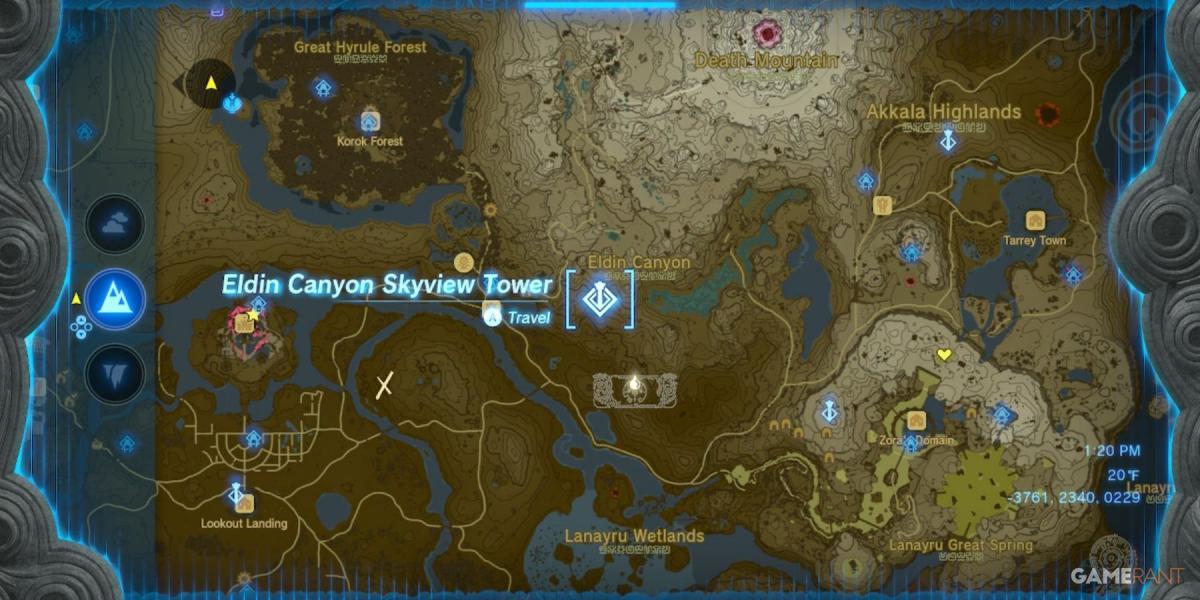 eldin canyon skyview tower lenda de zelda lágrimas do reino