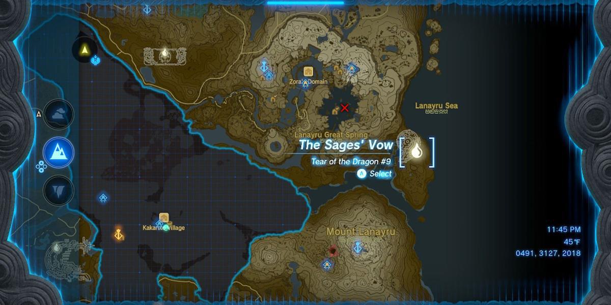 Zelda Tears of the Kingdom - Localização do voto dos sábios no mapa