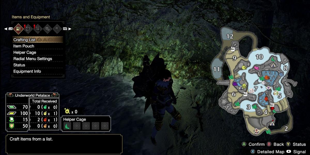 Monster Hunter Rise - Agarrando a Relíquia na Alcova da Parede Secreta da Seção 5 com o Mapa Aberto
