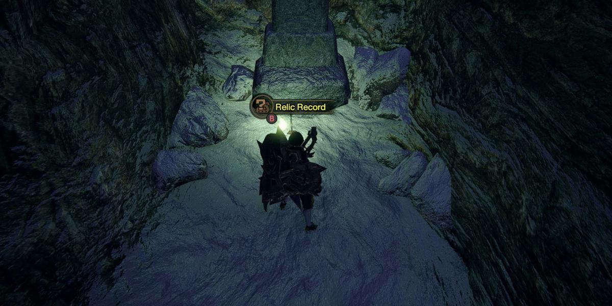 Monster Hunter Rise - Agarrando o Registro da Relíquia na Seção 5 do Mapa Dentro da Caverna