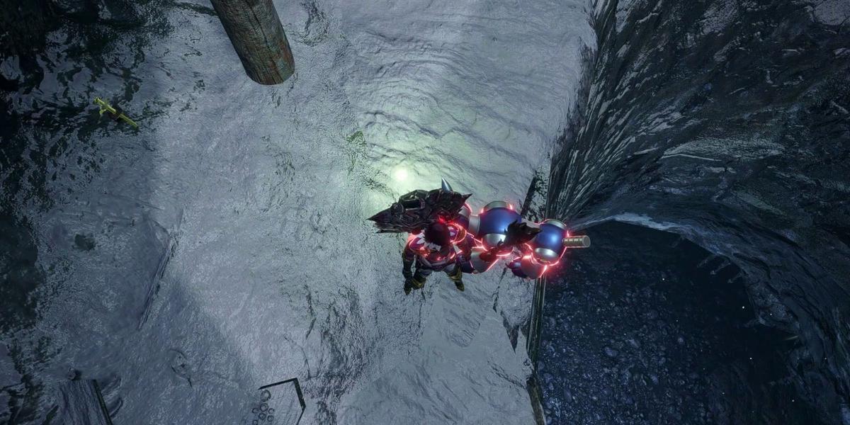 Monster Hunter Rise - Ilhas Frost olhando para baixo da clarabóia gigante
