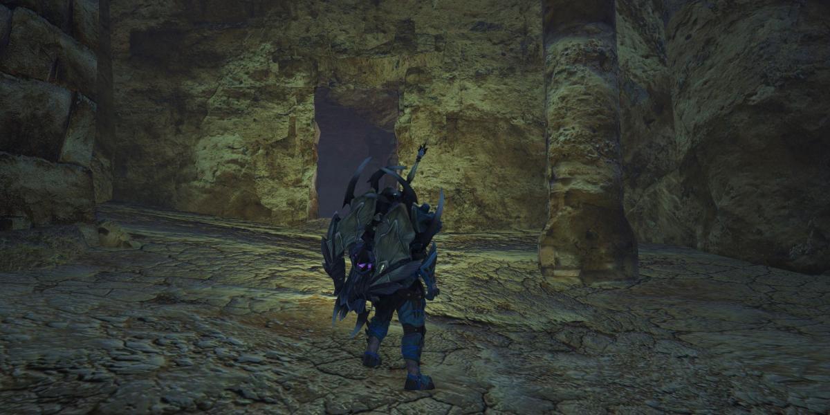 Monster Hunter Rise - Mostrando Ruínas de Entrada na Seção Inferior 12 Levando à Antiga Mensagem 9