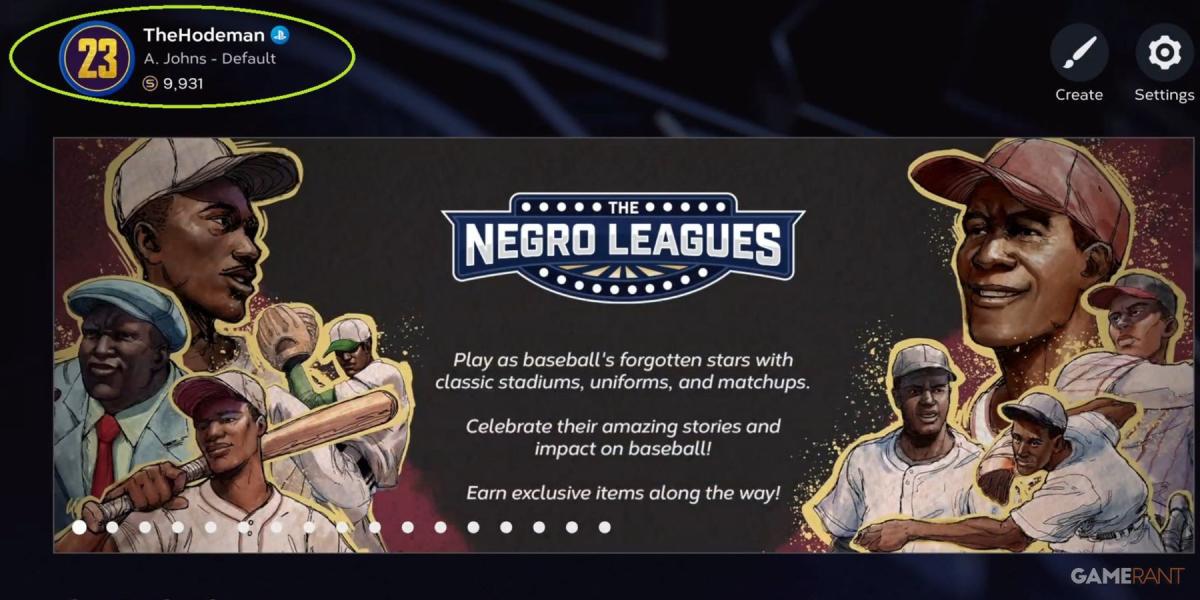 Localização da tela de perfil do MLB The Show 23