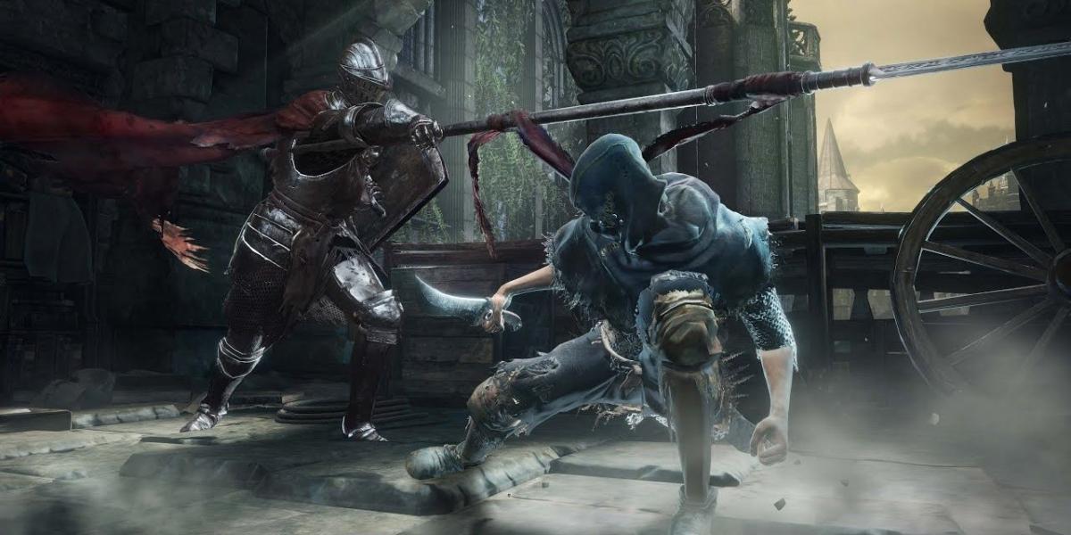 Dark Souls 3 Ladrão lutando contra Lothric Knight.