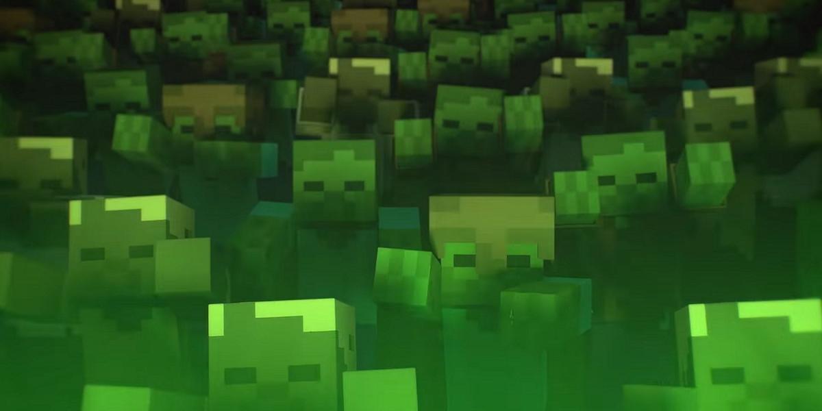 Um inage mostrando alguns zumbis do Minecraft em uma multidão.