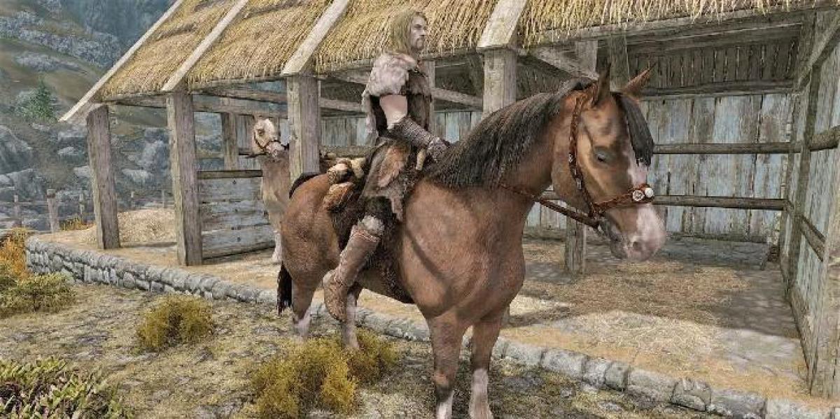 Estranha falha de Skyrim faz com que o NPC pareça ter uma cabeça de cavalo