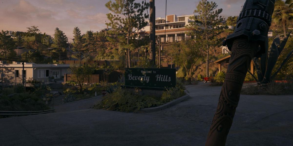 A placa Bem-vindo a Beverly Hills em Dead Island 2