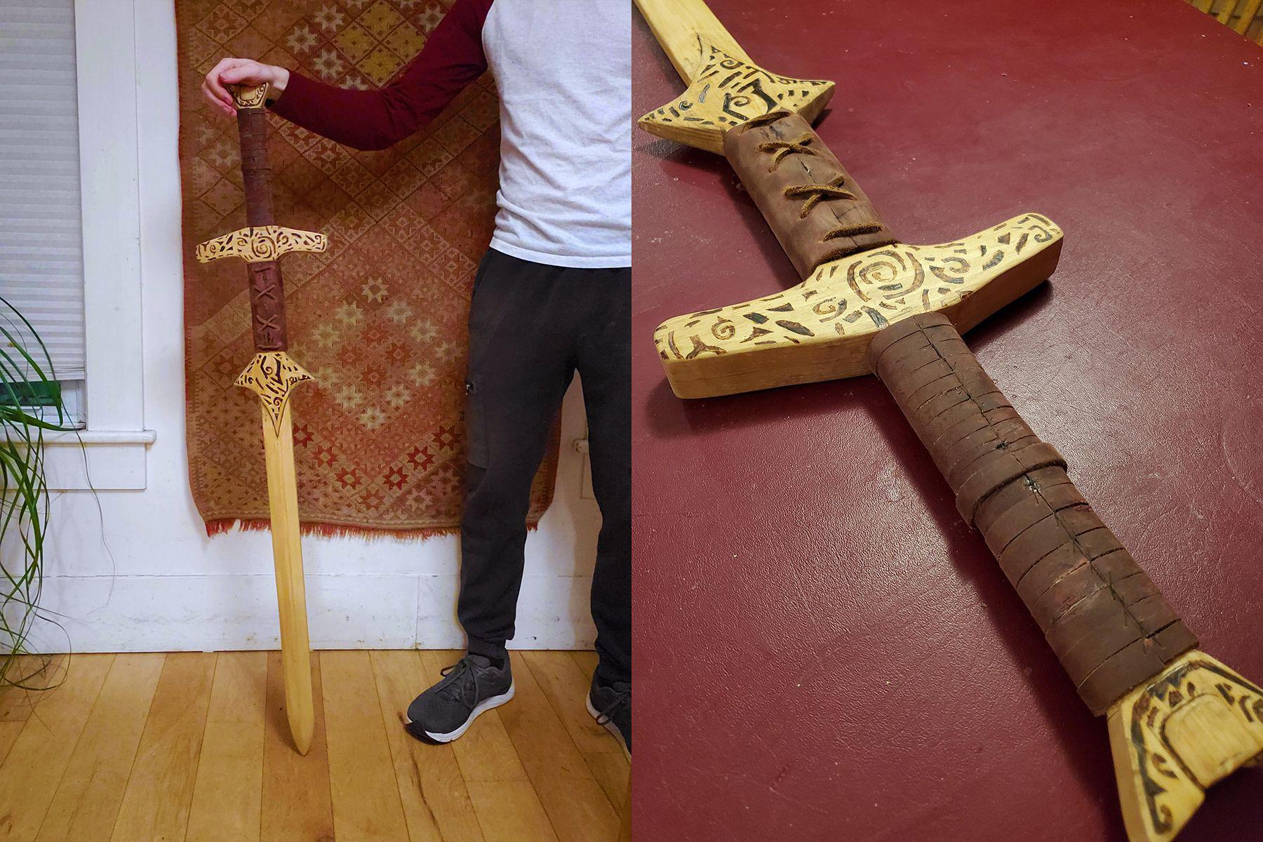 Fã de Skyrim faz grande espada de aço da vida real com madeira