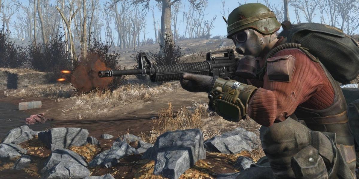 Fallout 4 m2216 Jogador agachado com arma