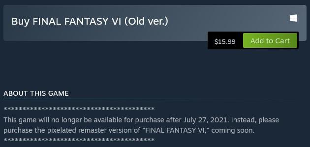 Final Fantasy 5 e 6 serão removidos do Steam