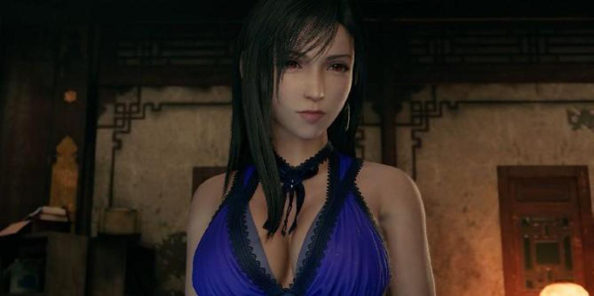 Final Fantasy 7 Remake Tifa Cosplay inclui vestido roxo e Midgar Slums