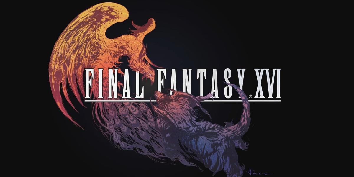 Final Fantasy 16 logotipo apresentando Phoenix vs um gigante
