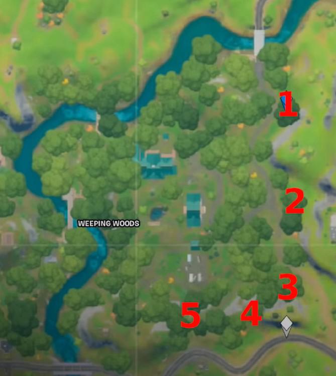 Fortnite: Onde estão os anéis flutuantes em Weeping Woods