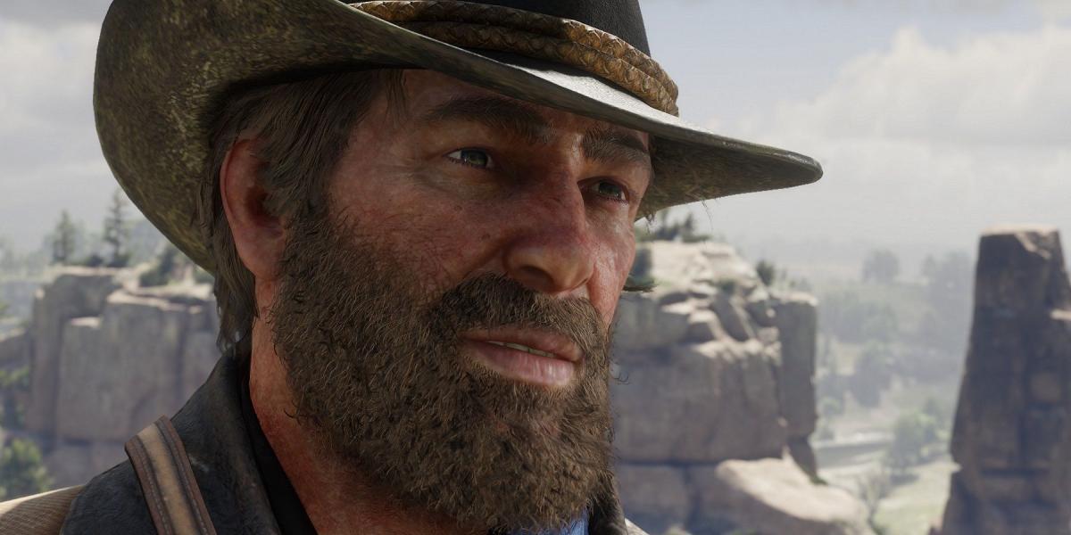 Imagem de Red Dead Redemption 2 mostrando um close do rosto de Arthur Morgan.