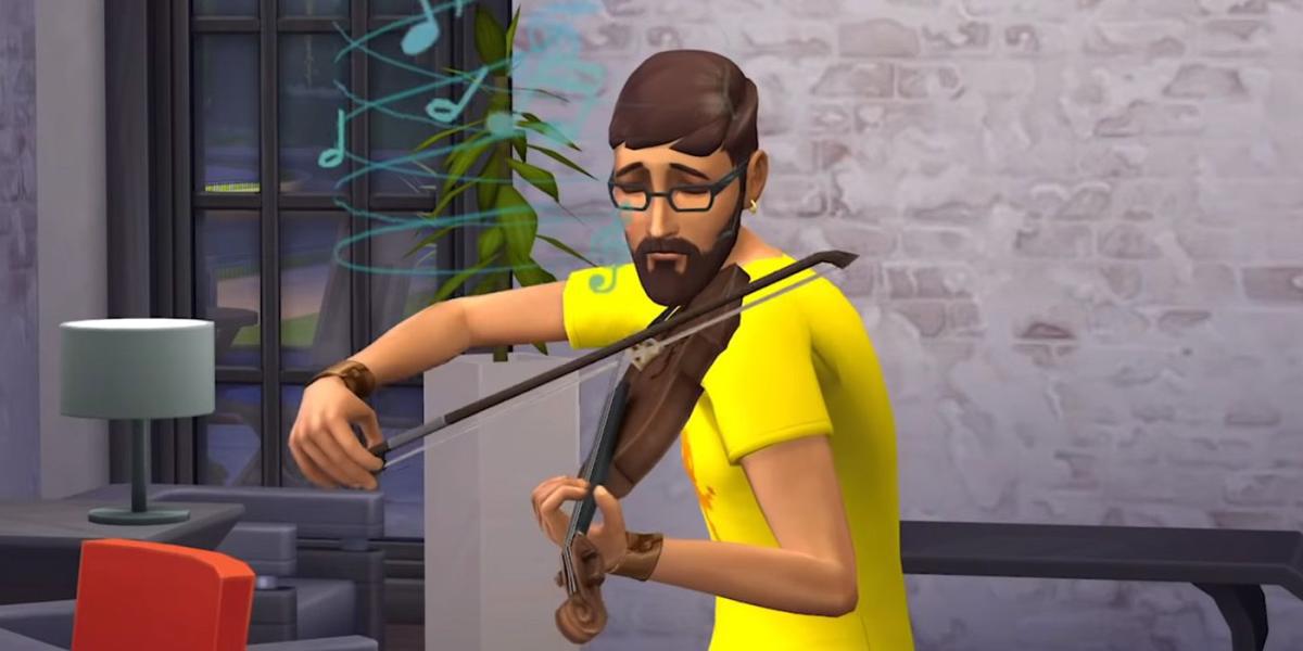 Um cara tocando violino no The Sims
