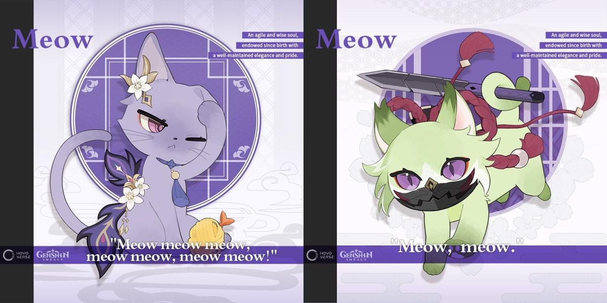 Versões do gato Genshin Impact de Keqing e Kuki Shinobu