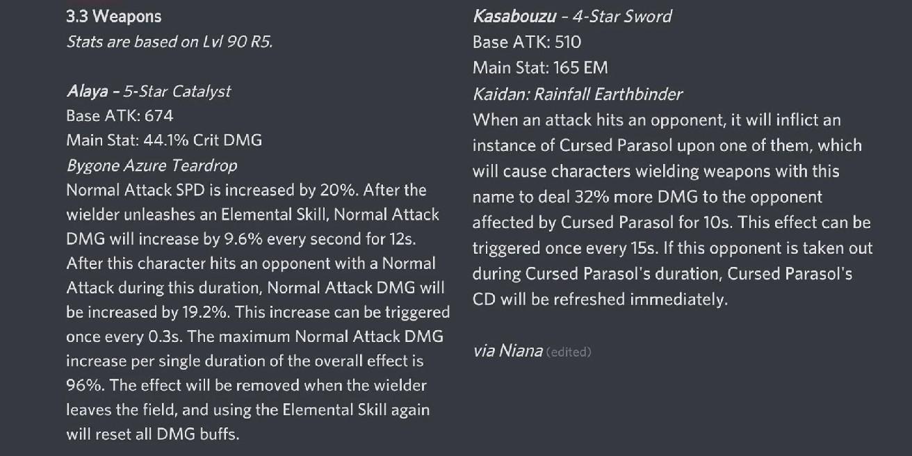Genshin Impact Leaks revela duas novas armas para a versão 3.3