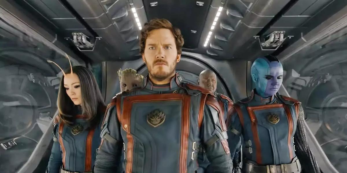 Guardiões da Galáxia Vol. 3 trailer com Chris Pratt como Star-Lord na frente Mantis e Nebula
