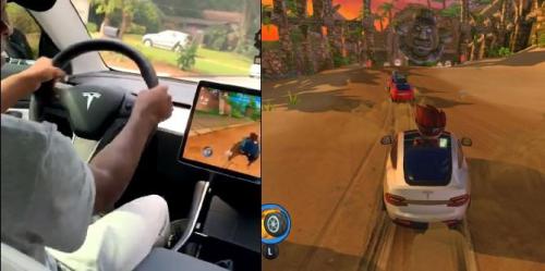 Homem joga jogo de corrida de kart usando carro Tesla como controlador em vídeo viral