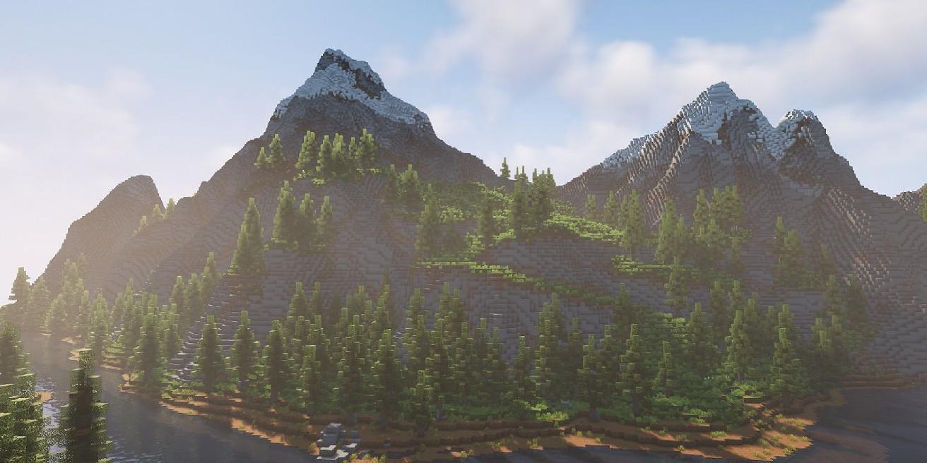 Jogador de Minecraft cria algumas montanhas bonitas