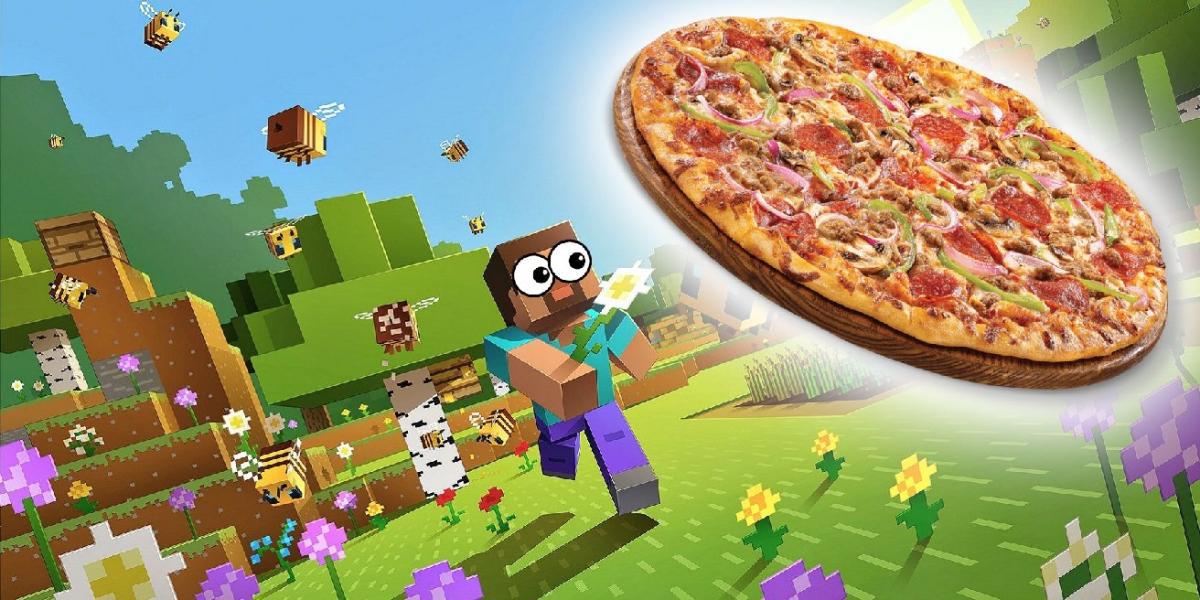 Jogador de Minecraft cria pizza gigante