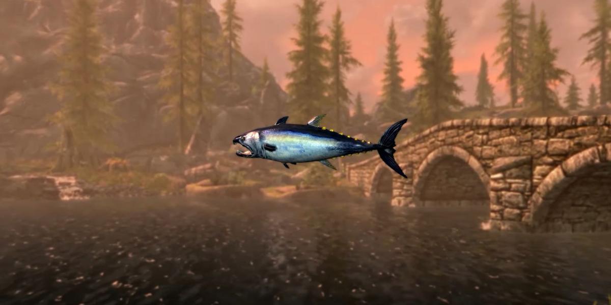 Jogador de Skyrim encontra peixes nadando no céu