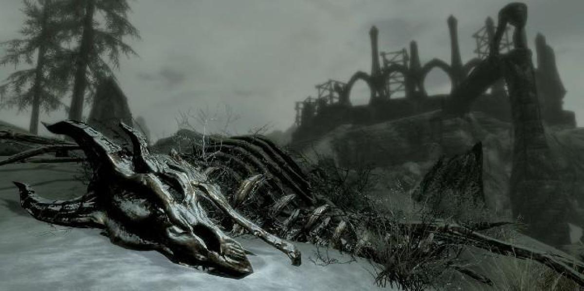 Jogador de Skyrim preso com dragão morto gigante bloqueando sua casa