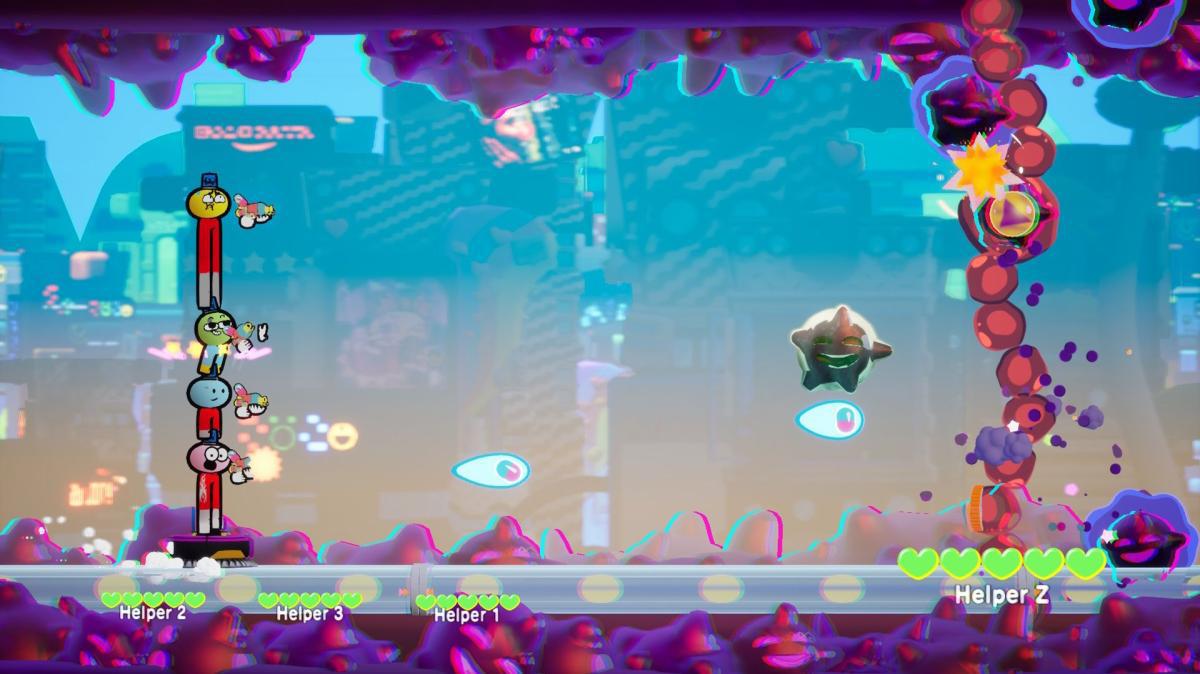 Captura de tela de um estágio de rolagem lateral em Glitch Busters: Stuck On You