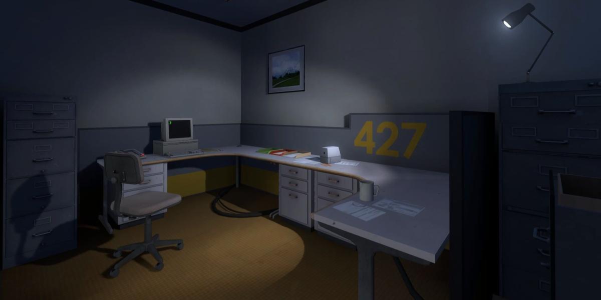 O escritório do funcionário 427, também conhecido como Stanley, em The Stanley Parable