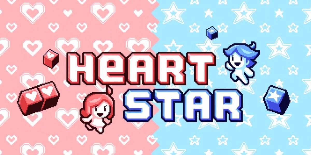 imagem da estrela do coração dividida em rosa e azul com o título do jogo e dois personagens